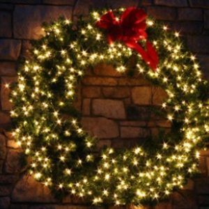Lit wreath with bow